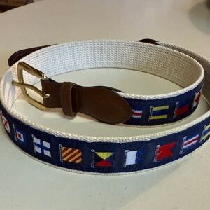 Men’s 36 Nautical Flag Pattern Canvas Belt with Brown Leather Accents